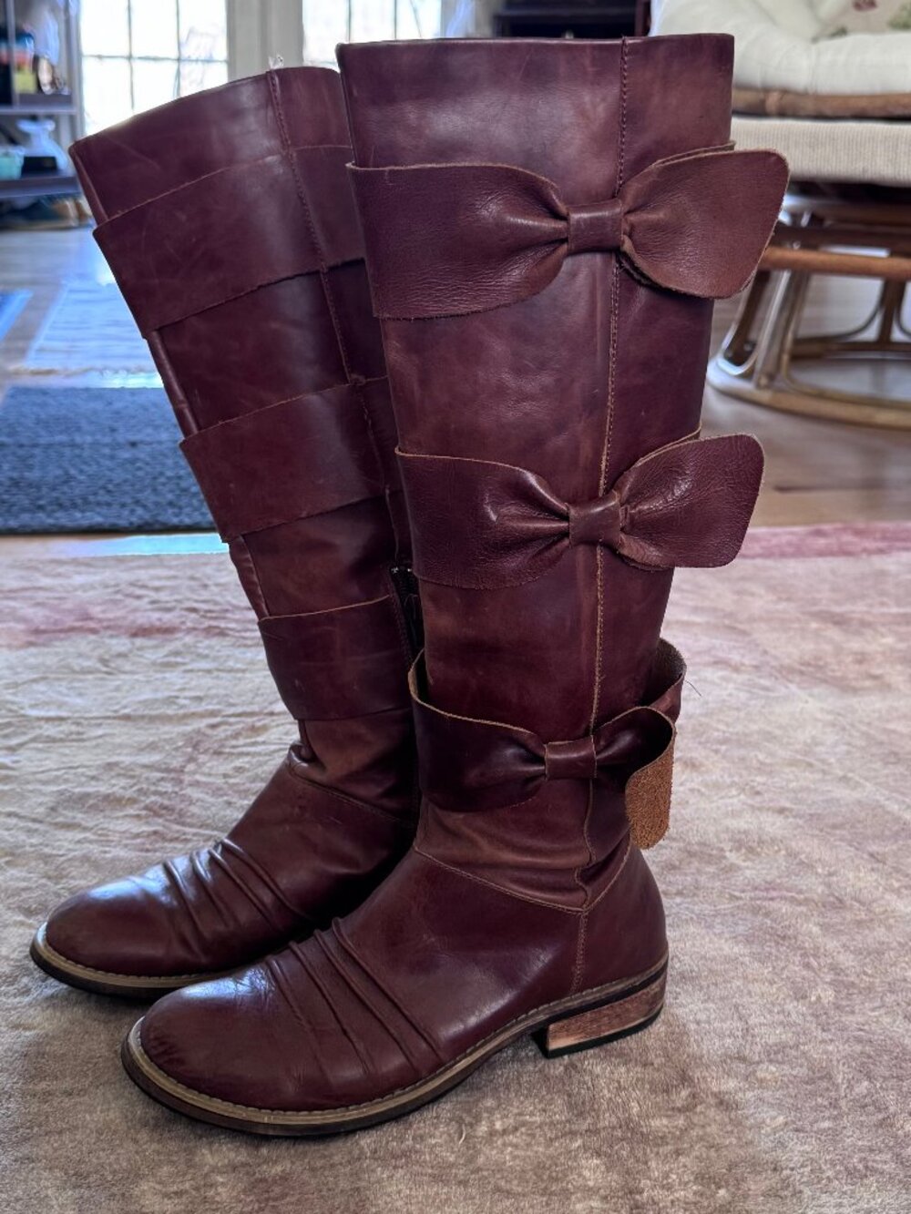 Vintage Anthropologie Lucky Penny Bowtie Boots Womens 8 Brown Leather Distressed